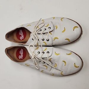 Rollie Derby oxfords Cool Bananas shoes sz 38/8 US. White& yellow  Trendy & FUN!